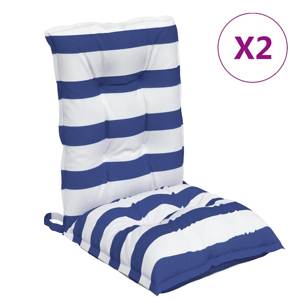 Cuscini per sedia VidaXL 2 pezzi in tessuto a righe con schienale basso bianco e blu