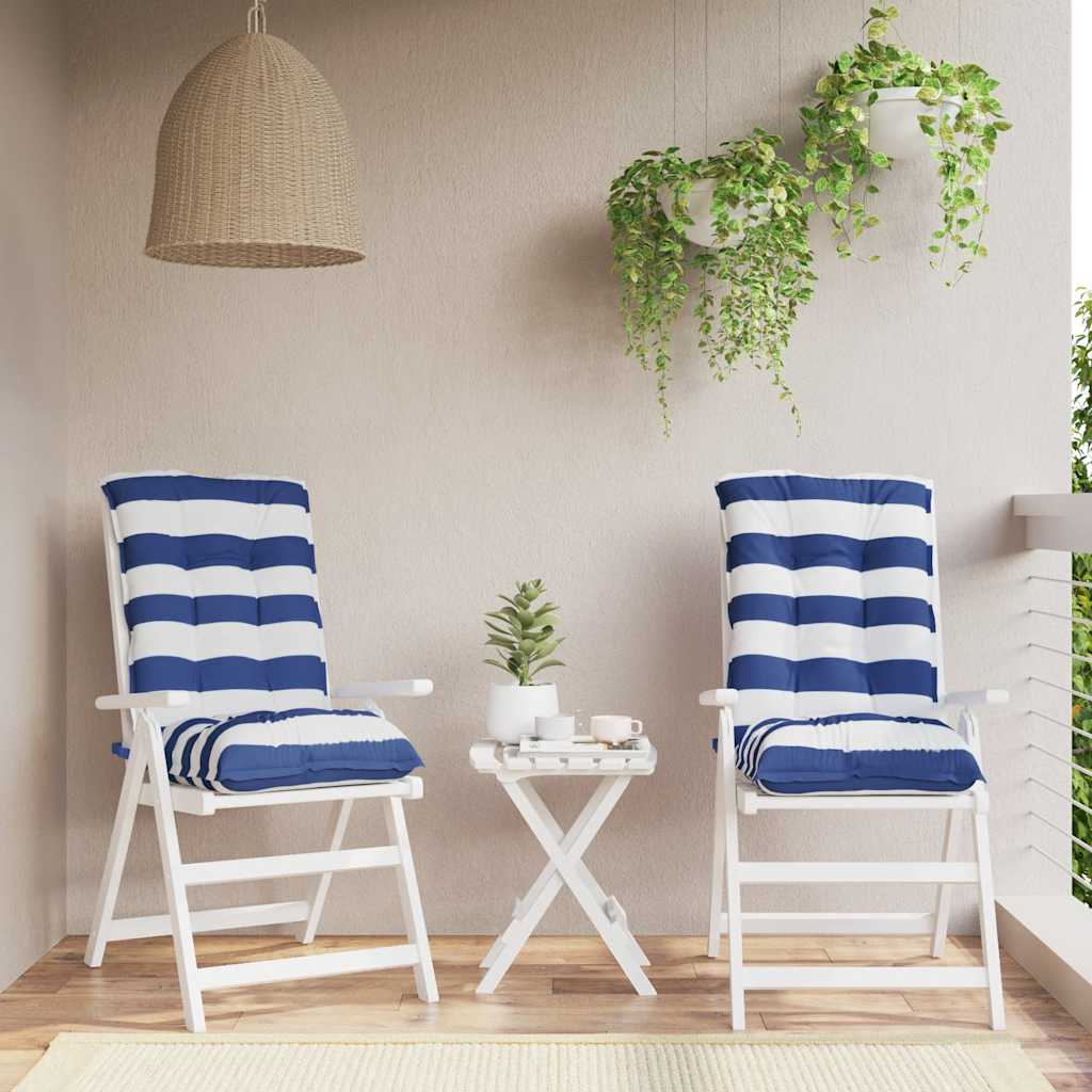 Cuscini per sedia VidaXL 2 pezzi in tessuto a righe con schienale basso bianco e blu