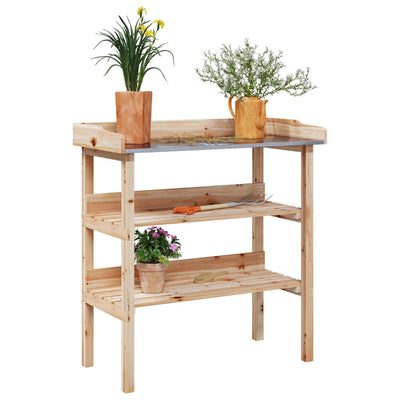 Vidaxl plantentafel met schappen 78x38x82,5 cm massief vurenhout