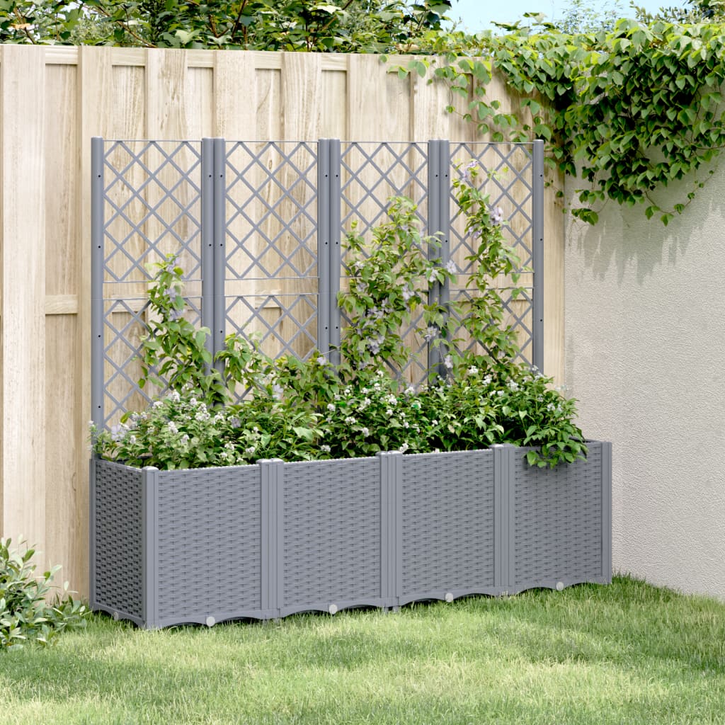 Vidaxl plantenbak met latwerk 160x40x140 cm polypropeen grijs