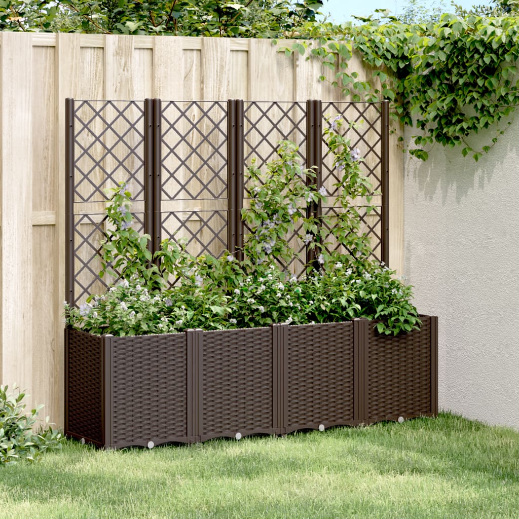 Vidaxl plantenbak met latwerk 160x40x140 cm polypropeen bruin