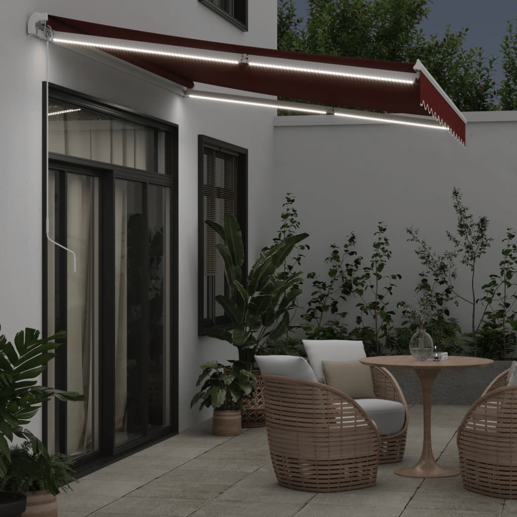 Toldo vidaxx extensible manualmente con LED 350x250 cm rojo burdeos