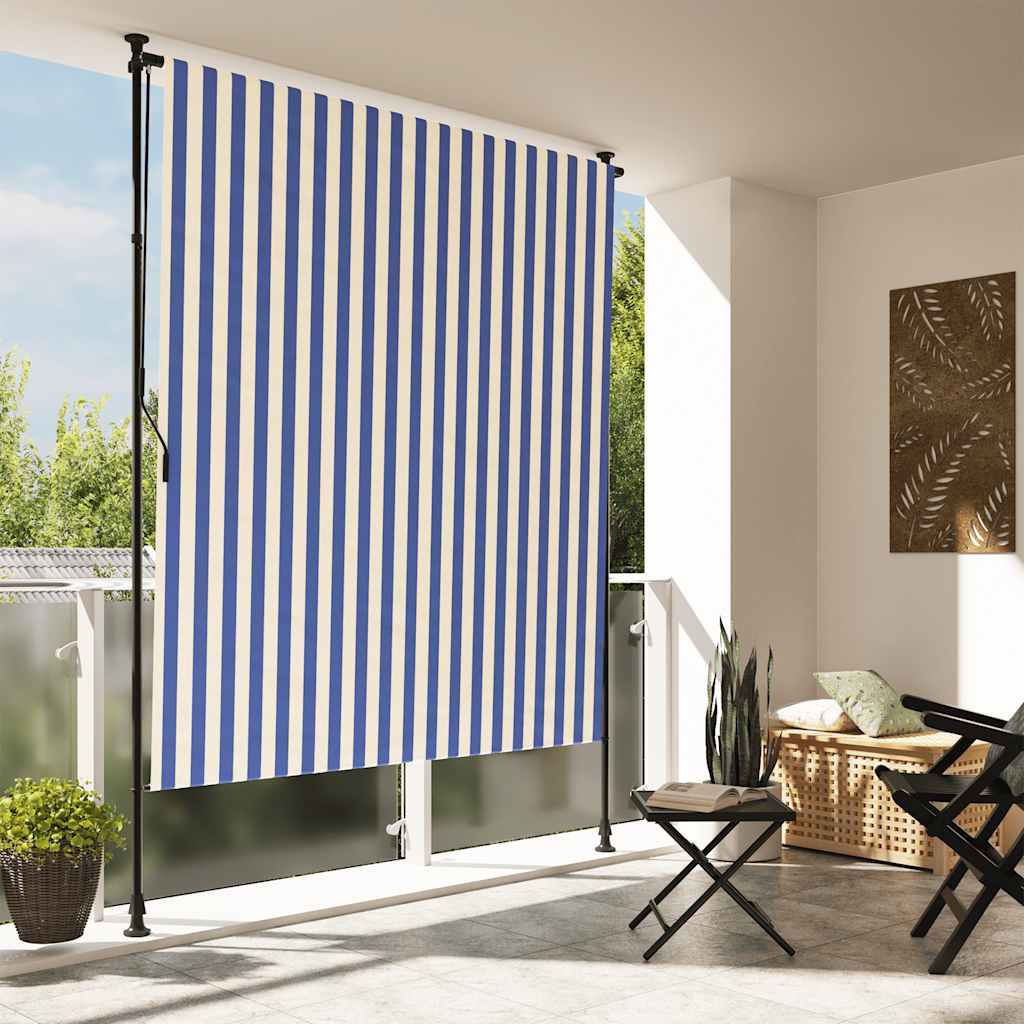Vidaxl rullo cieco per tessuto esterno 200x270 cm e blu in acciaio e bianco