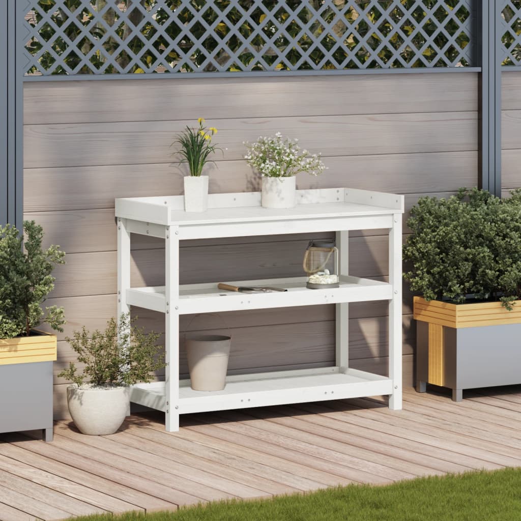 Vidaxl Botton Table con estantes de 108x45x86.5 cm de pino sólido