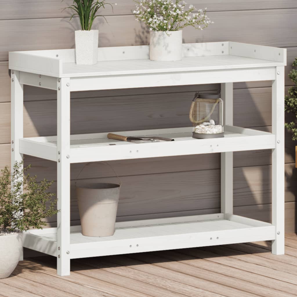 Vidaxl Botton Table con estantes de 108x45x86.5 cm de pino sólido