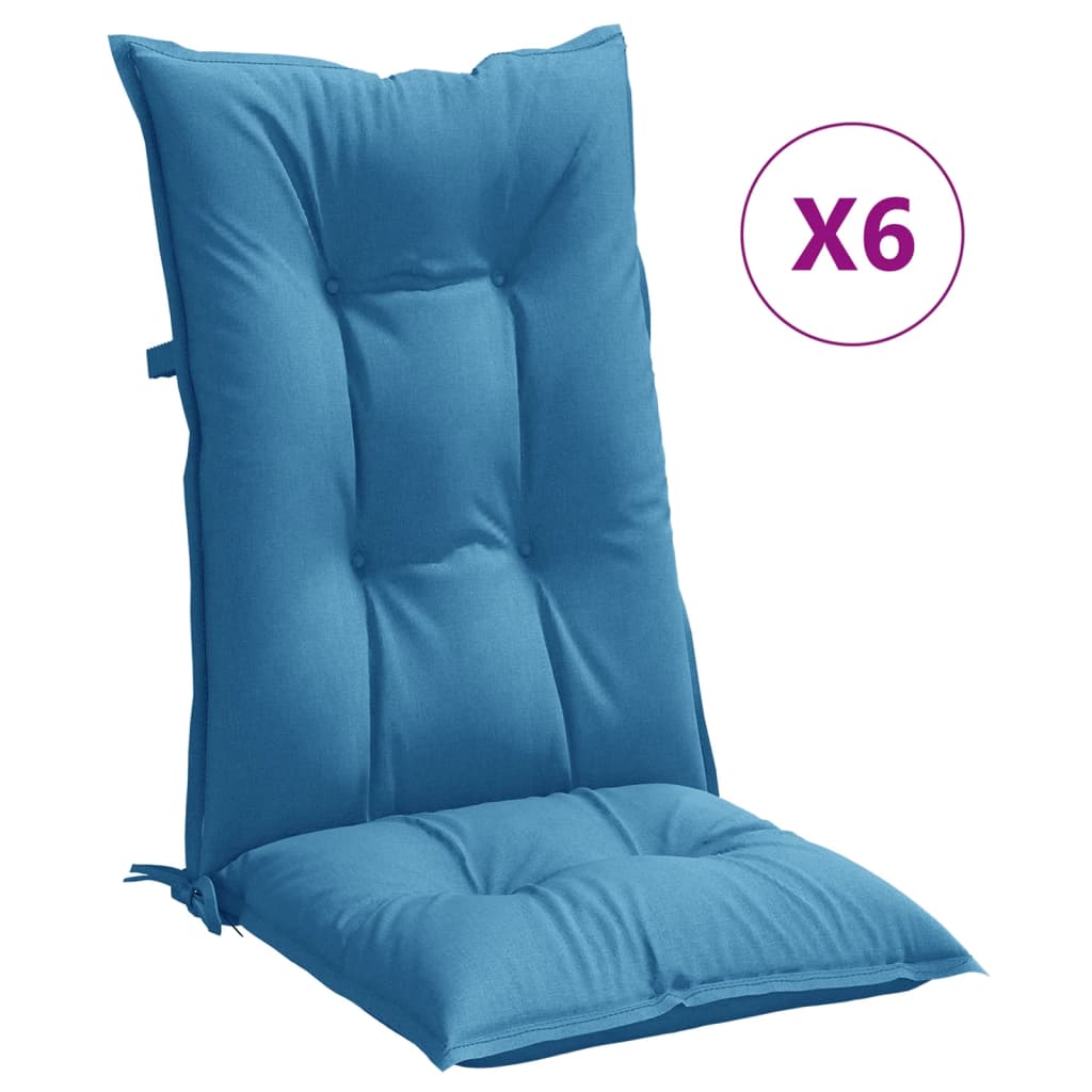 Cuscini da sedia Vidaxl 6 St High Back 120x50x7 Cm Miscelato blu miscelato
