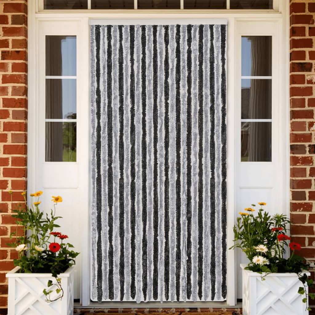 Vidaxl Fly Curtain 100x220 cm Chenille grigio e nero