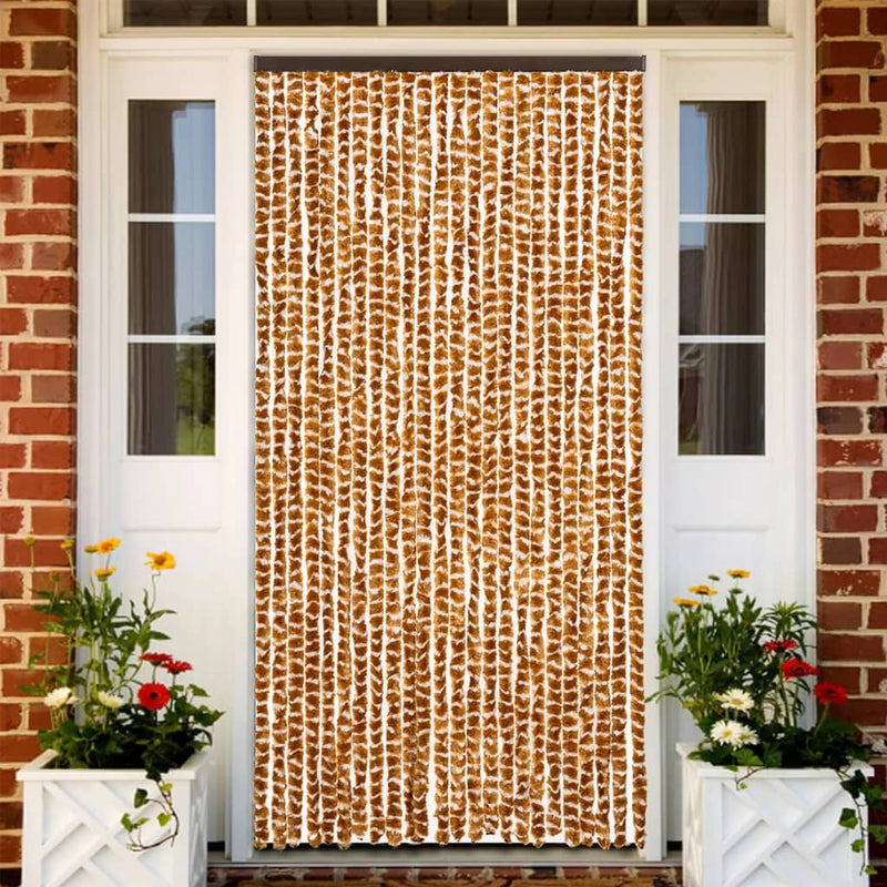 Vidaxl Fly Curtain 100x200 cm Chenille ocra e bianco