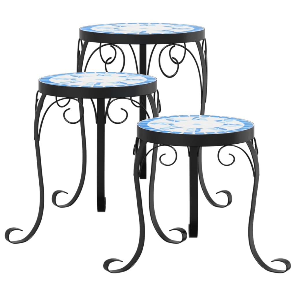 Vidaxl Standard pianta 3 St Ceramica blu e bianco
