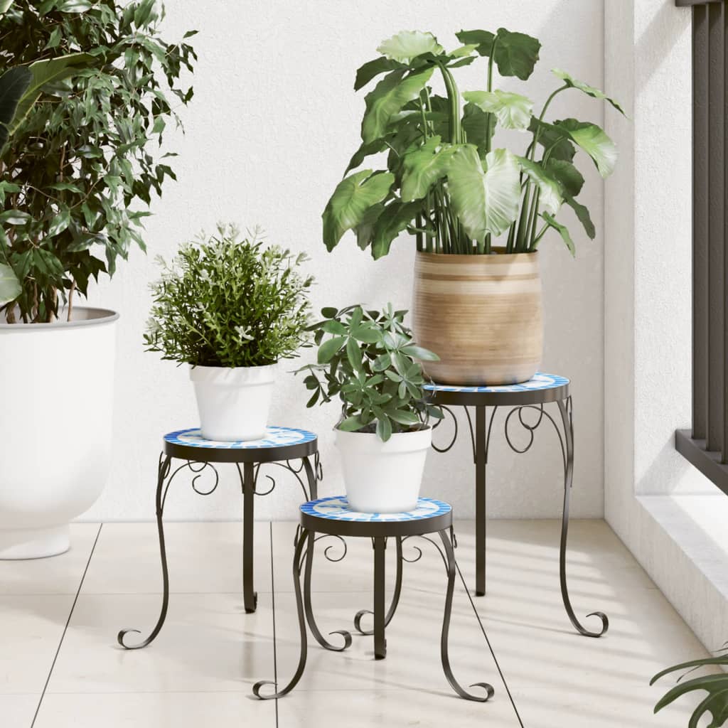 Vidaxl Standard pianta 3 St Ceramica blu e bianco
