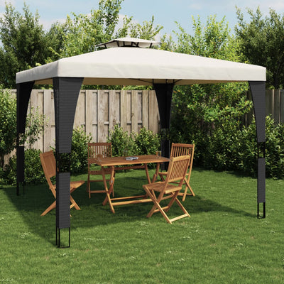 Arbor Vidaxl con doble techo 2.98x2.98 m de crema de acero