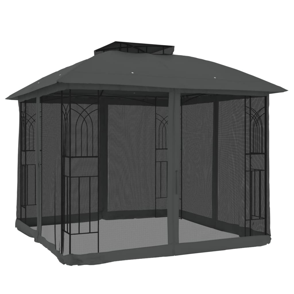 Vidaxl Arbor con pareti a rete e doppio tetto 2,94x2,94 m Antracite in acciaio