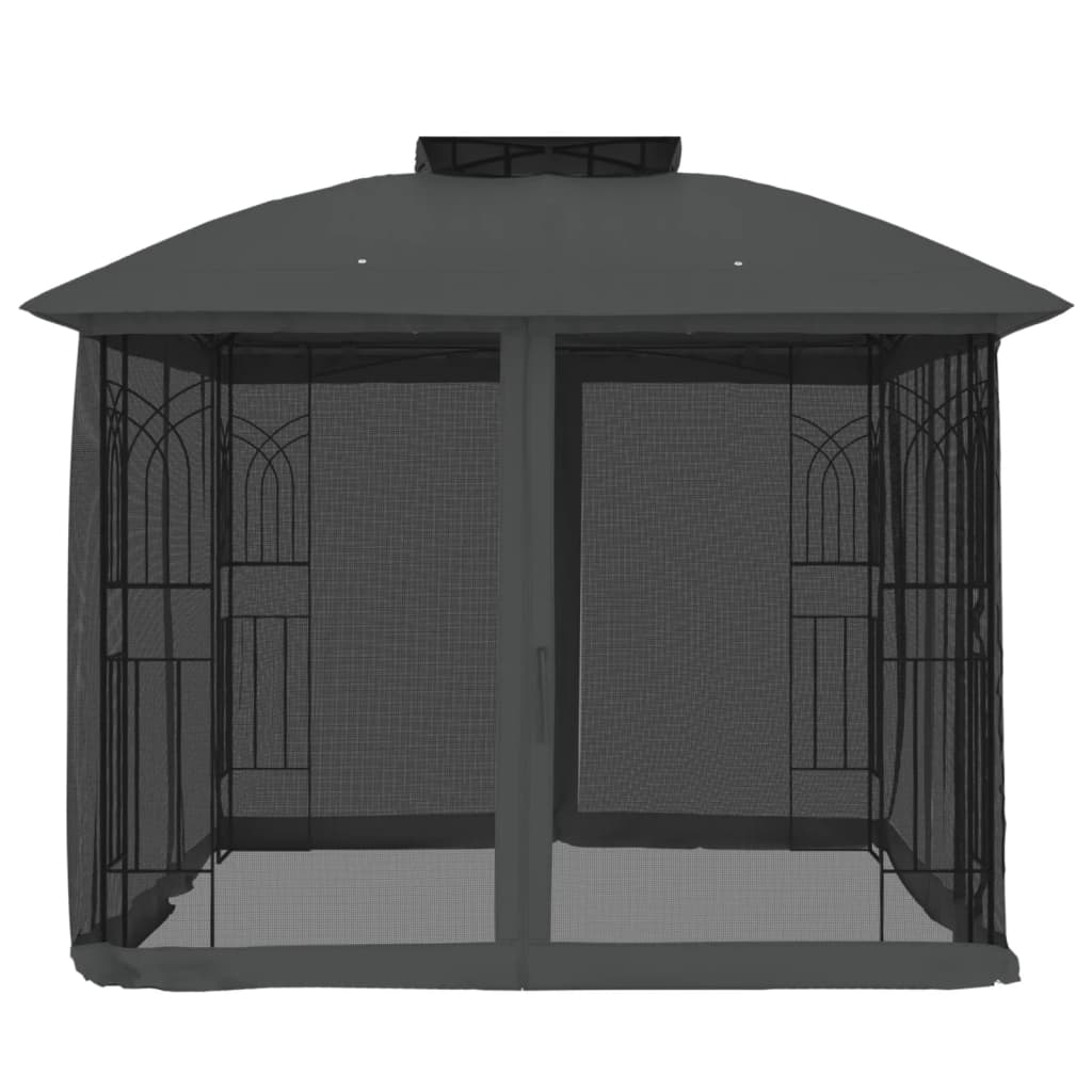 Vidaxl Arbor con pareti a rete e doppio tetto 2,94x2,94 m Antracite in acciaio
