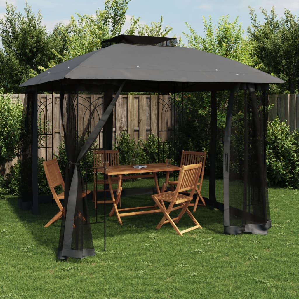 Vidaxl Arbor con pareti a rete e doppio tetto 2,94x2,94 m Antracite in acciaio