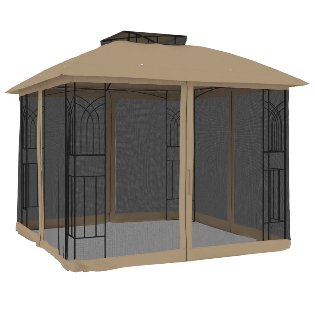 Vidaxl Arbor Side pareti di mesh e doppio tetto 2,94x2,94 m in acciaio Taupe