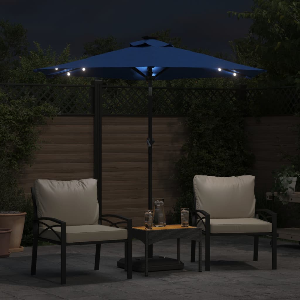 Parasol Vidaxl con LED y polo de acero 225x225x212 cm Azure Azul