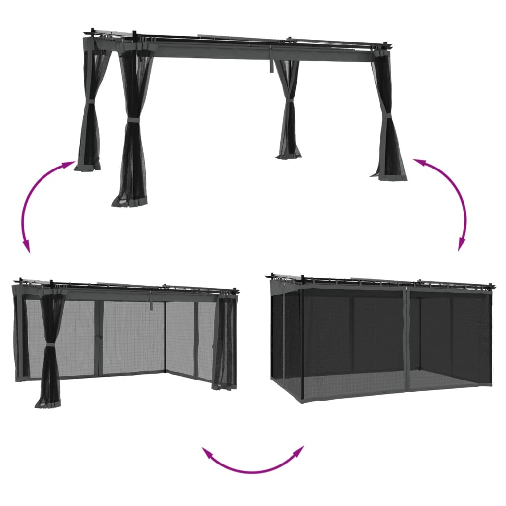 Vidaxl prieel met zijwanden van gaas 4x3 m staal antracietkleurig