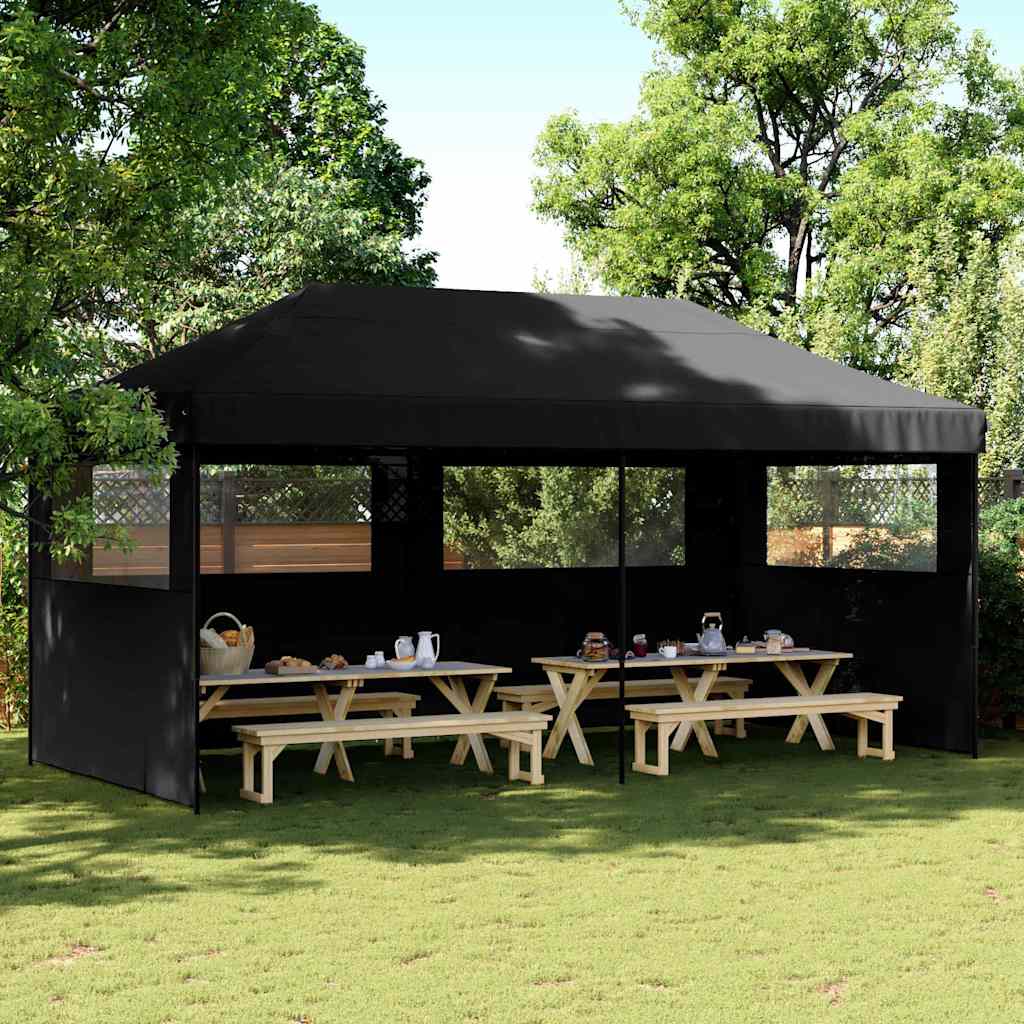 Pop-up pieghevole Vidaxl PartyTent con 3 pareti laterali nere