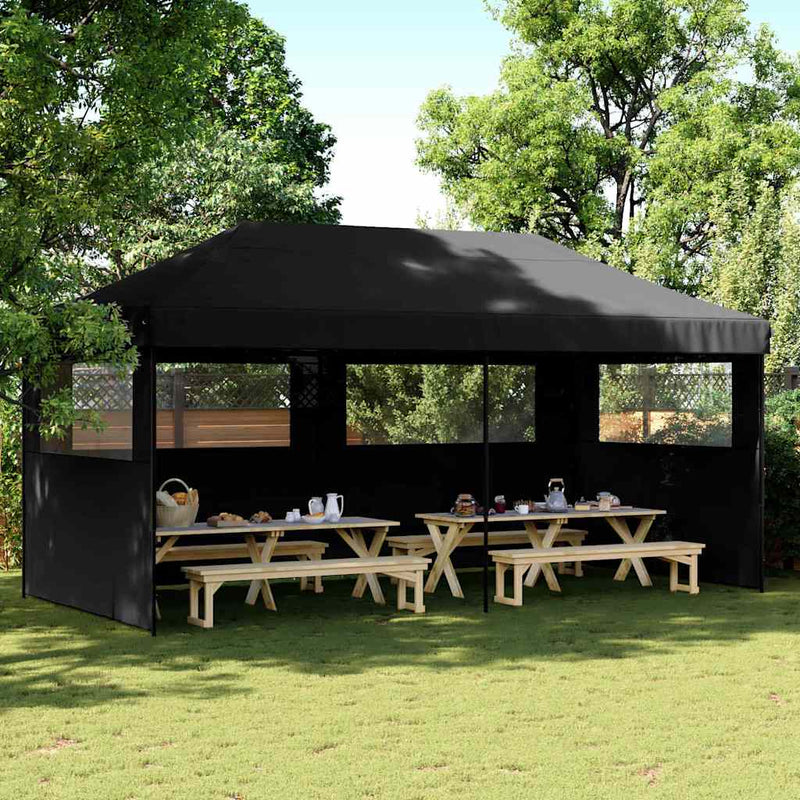 Pop-up pieghevole Vidaxl PartyTent con 3 pareti laterali nere