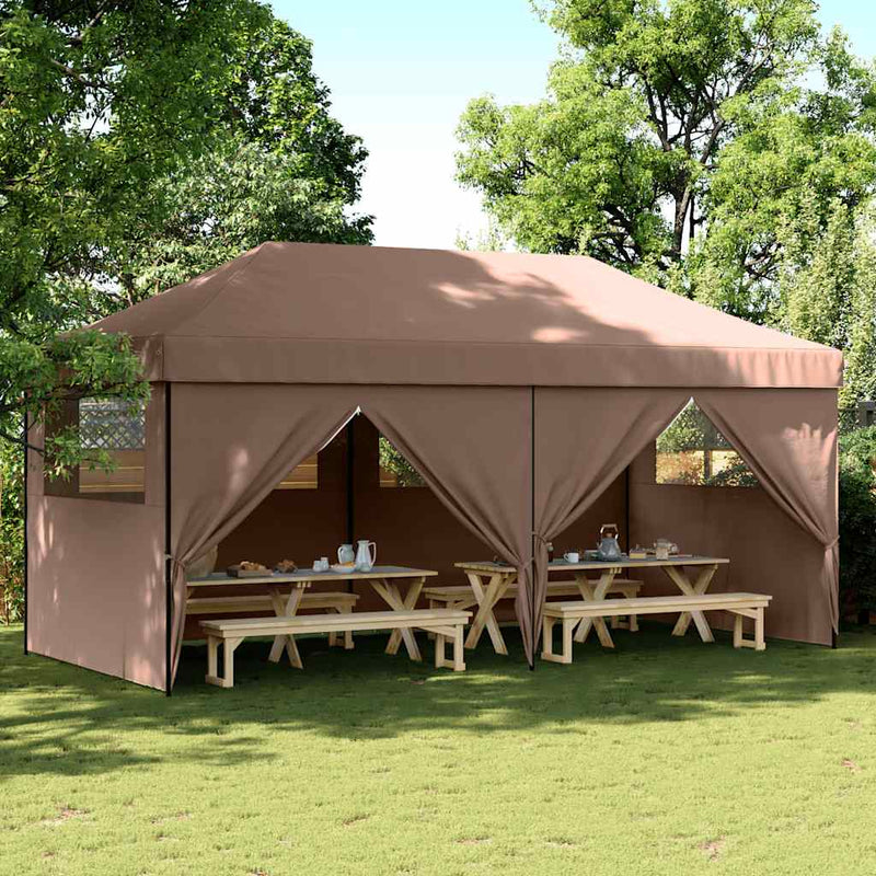 Pop-up pieghevole Vidaxl PartyTent con 4 pareti laterali marroni