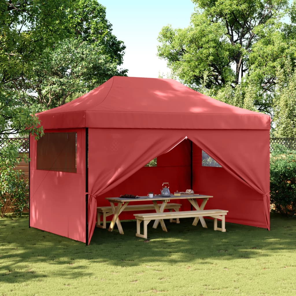 Tenda da festa pop-up pieghevole Vidaxx con 4 pareti laterali in rosso bordeaux