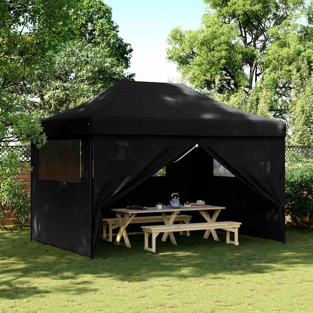 Tenda da festa pop-up pieghevole Vidaxx con 4 pareti laterali nera
