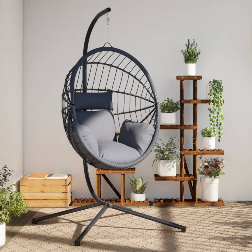 Vidaxl sedia sospesa con rattan standard e grigio in acciaio