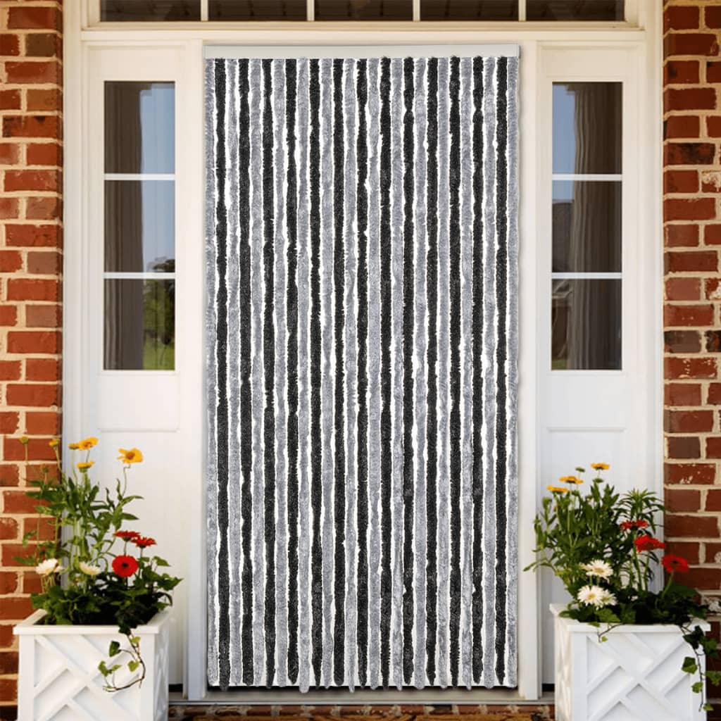 Vidaxl Fly Curtain 118x220 cm Chenille grigio e nero