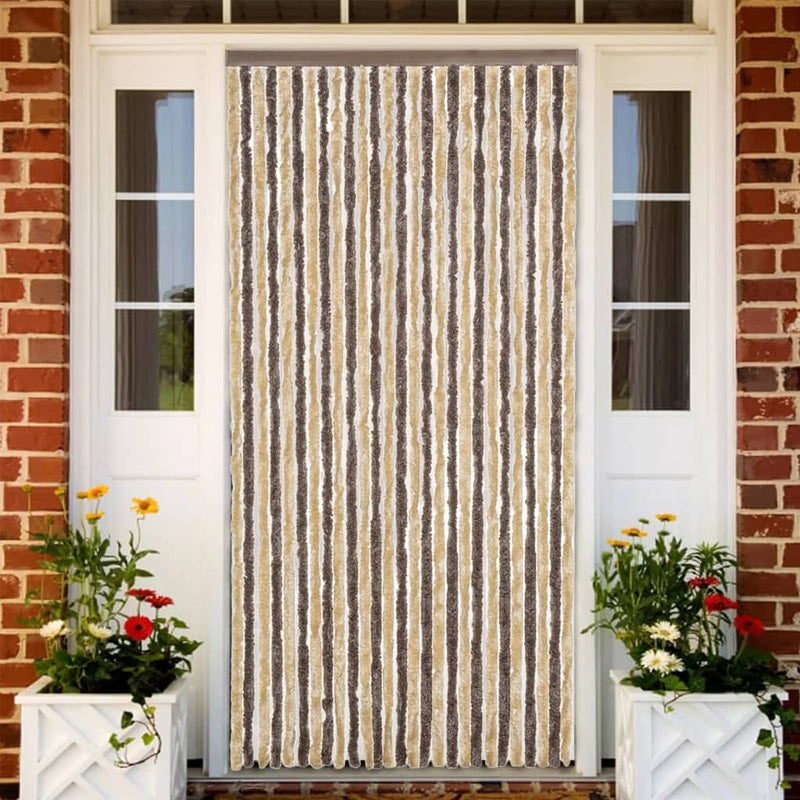 Vidaxl Fly Curtain 118x220 cm Chenille marrone scuro e beige