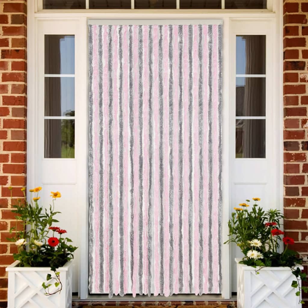 Vidaxl Fly Curtain 118x220 cm Chenille argento grigio e rosa