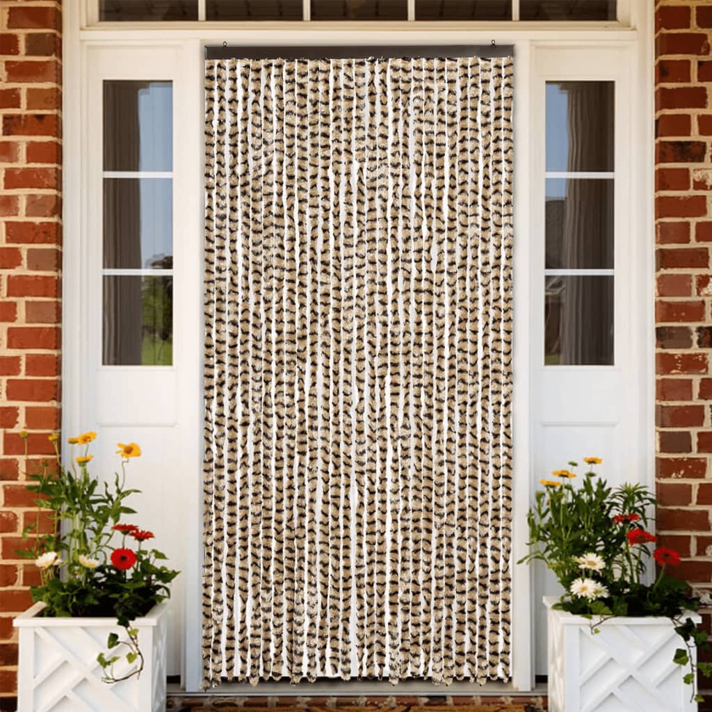 Cortina de mosca Vidaxl 118x220 cm chenille beige y marrón