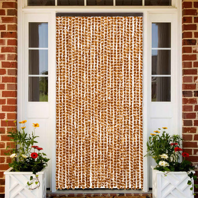 Cortina de mosca Vidaxl 118x220 cm chenille ocre y blanco