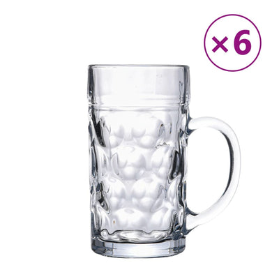 Tazze di birra Vidaxl con manico 6 pc 1000 ml di vetro