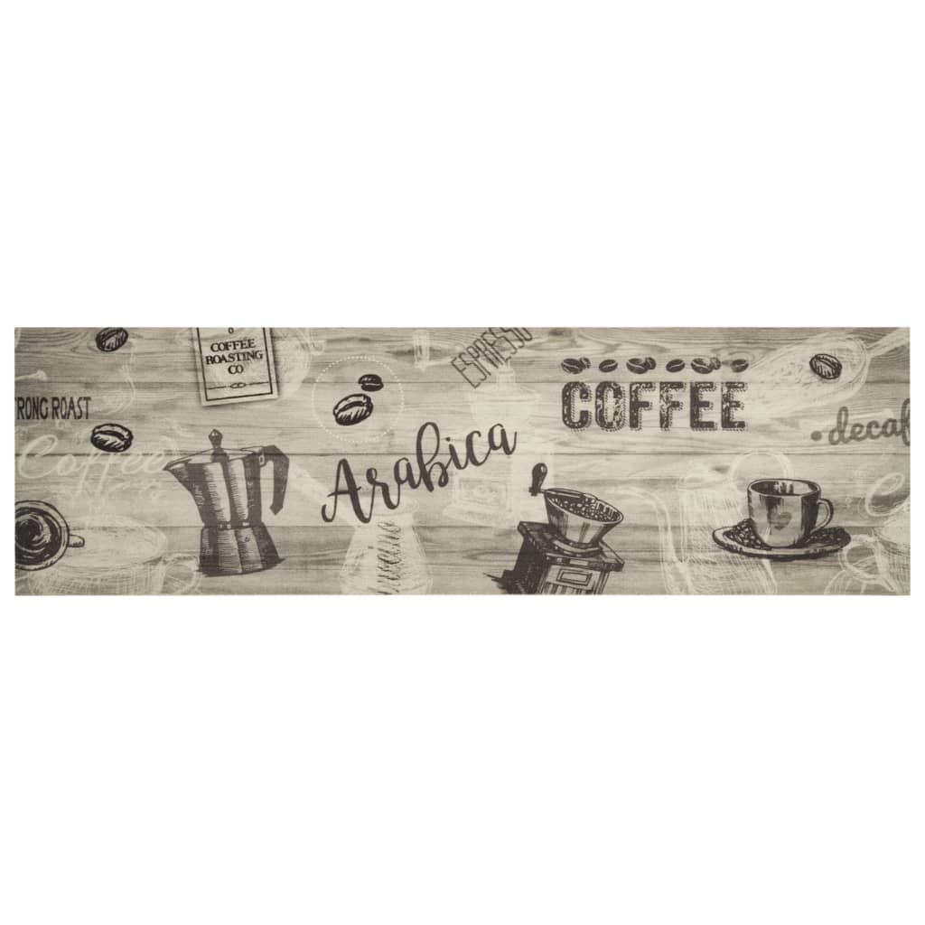 Vidaxl Mat de cocina Coffee estampado de café 45x150 cm de terciopelo gris