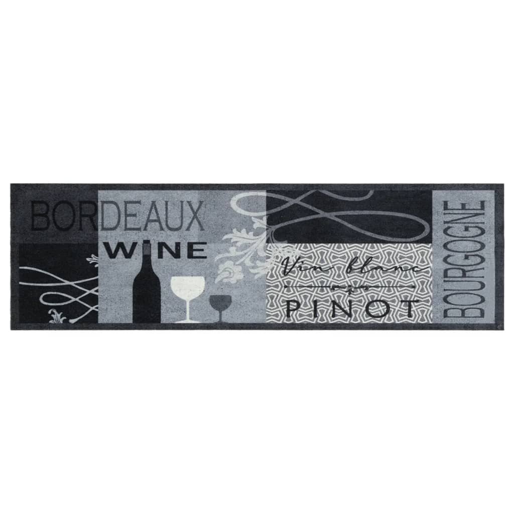 Vidaxl Mat de cocina Vino con estampado de vino lavable 45x150 cm de terciopelo gris