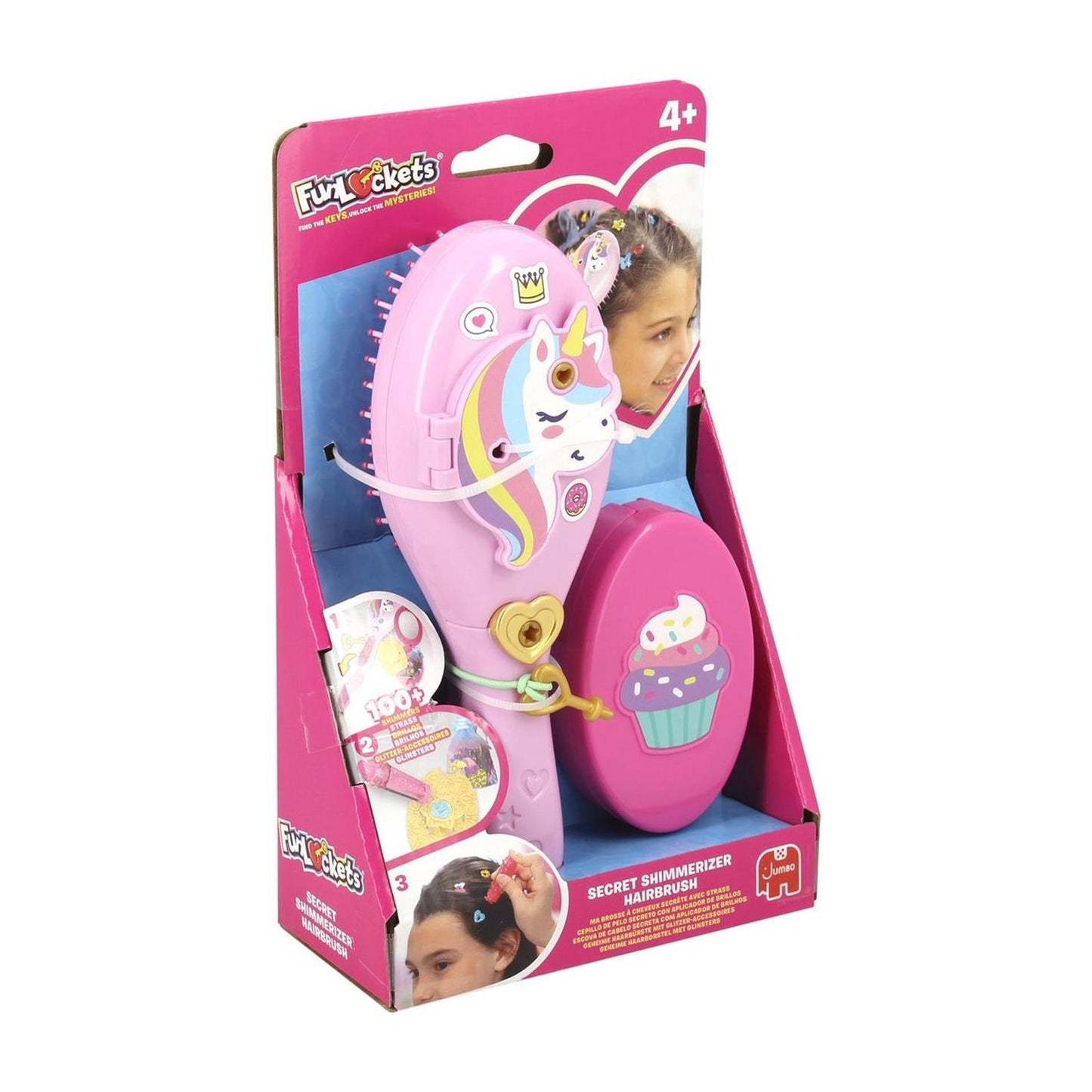 Spazzola per capelli segreta Funlockets con brillantini | 8 pezzi