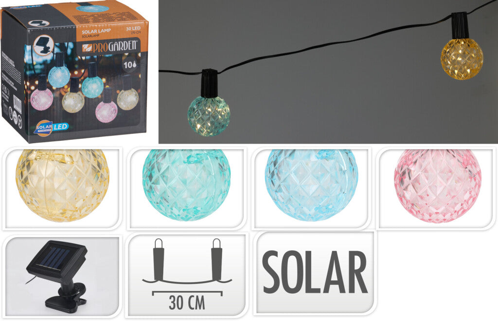Luci solari per feste colorate da giardino professionali 10 lampade simili a cristalli Stringa di luci da 2,7 metri alimentata ad energia solare
