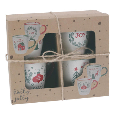 Home styling Set di 4 tazze natalizie in terracotta da 200 ml