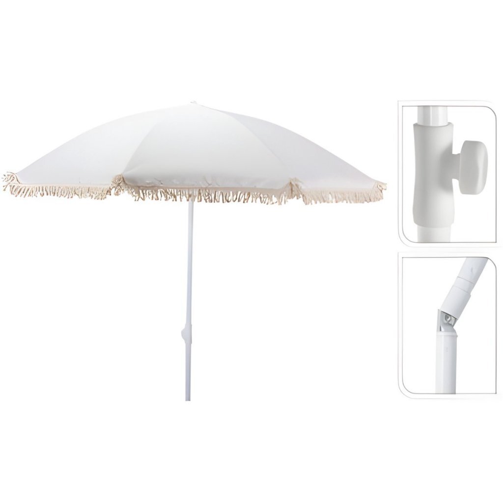 Ombrellone da spiaggia pro Aruba con frange 180 cm altre marche ecru