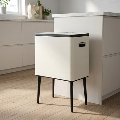 Excellent houseware waste bin 35l metal cream black