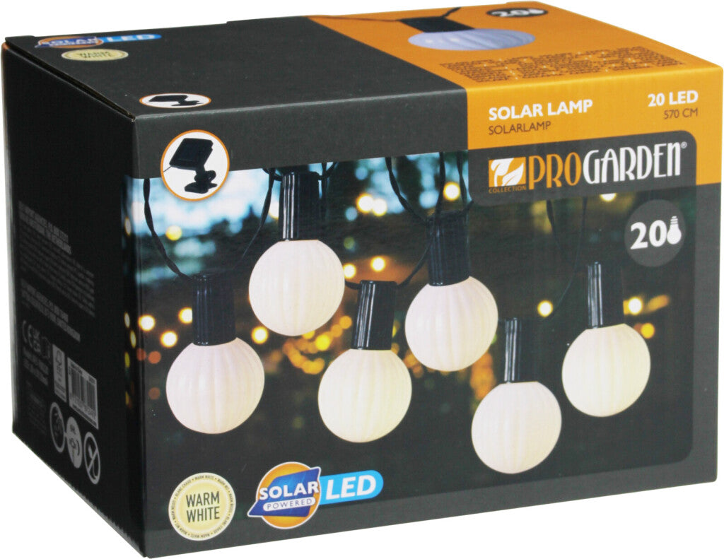 Stringa luminosa a LED solare da giardino Pro, 20 lampade a luce bianca calda, 5,7 metri di illuminazione esterna ad energia solare