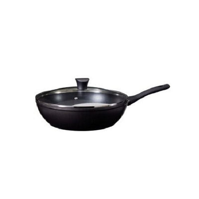 Ottima padella wok casalinga con coperchio in vetro 28 cm nera