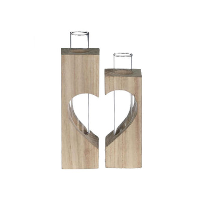 Ideas 4 seasons wooden tube holder heart 4x4xh14.5cm set 2