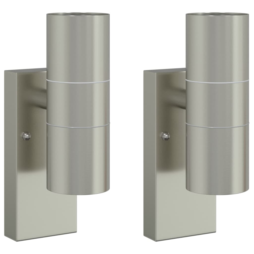 Lampada da parete per esterni Vidaxx 2 pezzi argento 7 x 10 x 22 cm in acciaio inossidabile e vetro