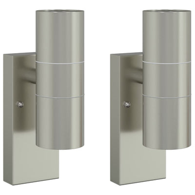 Lampada da parete per esterni Vidaxx 2 pezzi argento 7 x 10 x 22 cm in acciaio inossidabile e vetro
