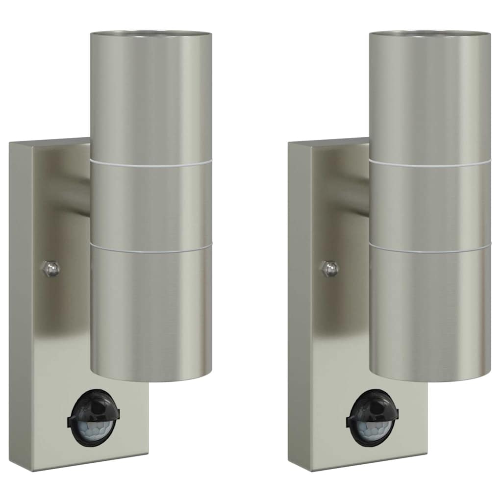 Lampada da parete per esterni Vidaxx 2 pezzi argento 7 x 10 x 22 cm in acciaio inossidabile e vetro