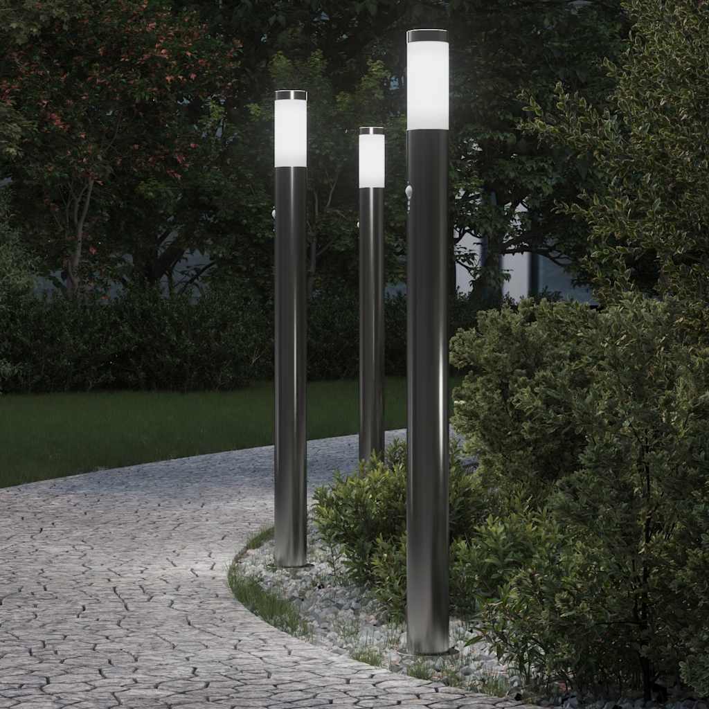 Vidaxl bolderverlichting met sensor 3 stuks 110 cm rvs ip44