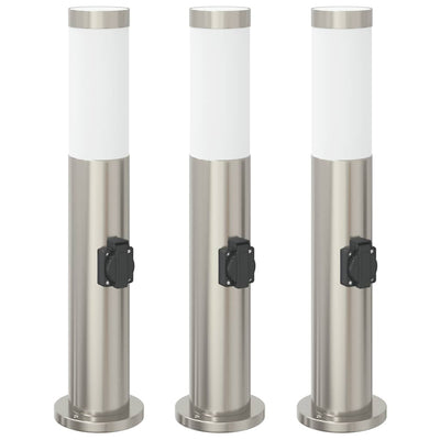 Vidaxl bolderverlichting met stopcontact 3 stuks 50 cm roestvrij staal ip44