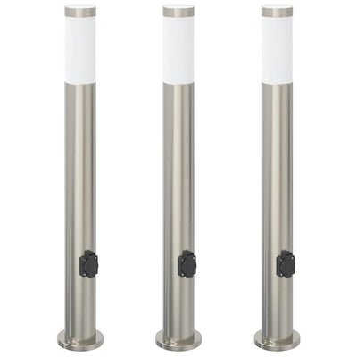 Vidaxl bolderverlichting met stopcontact 3 stuks 80 cm roestvrij staal ip44