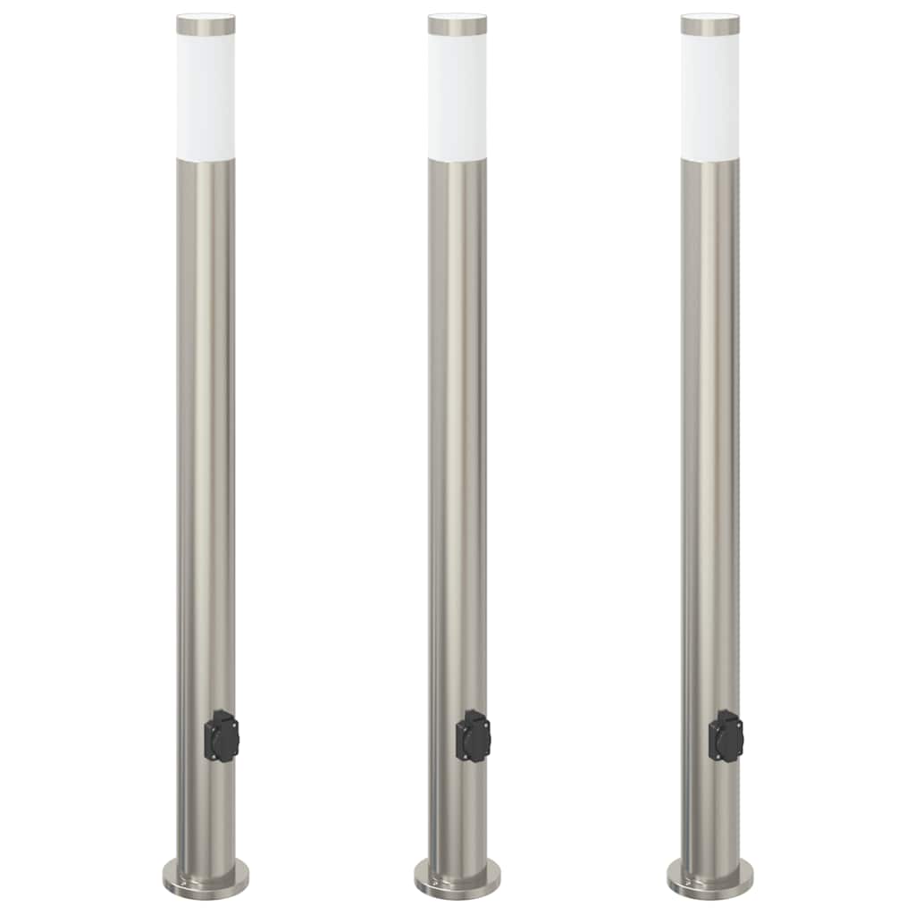 Vidaxl bolderverlichting met stopcontact 3 stuks 110 cm roestvrij staal ip44